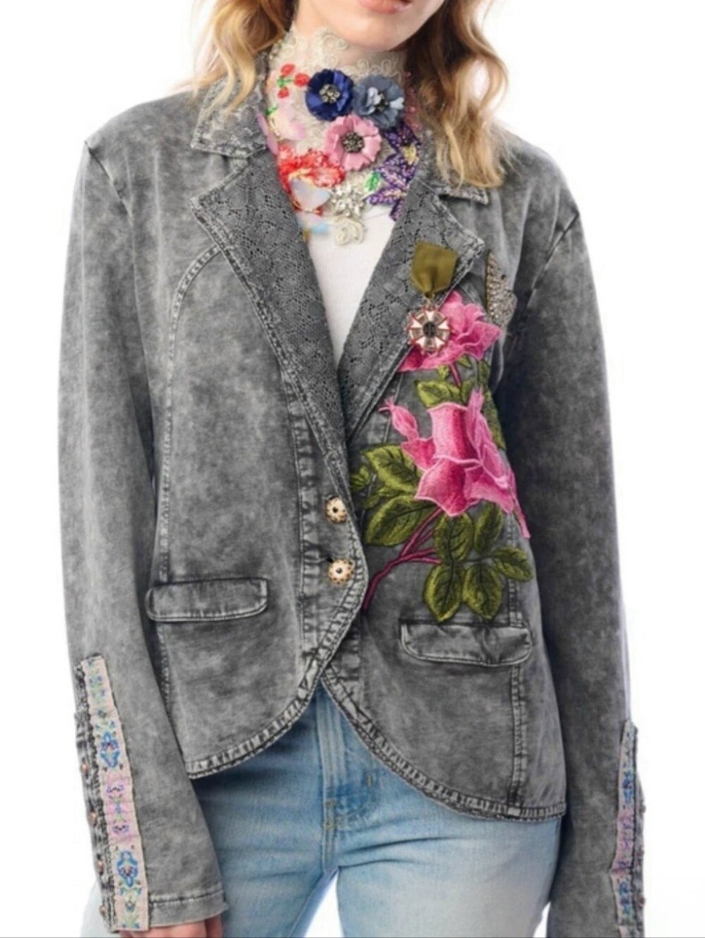 Aratta Colonel Jacket Grey Lace with Flower - Picture 5 of 7